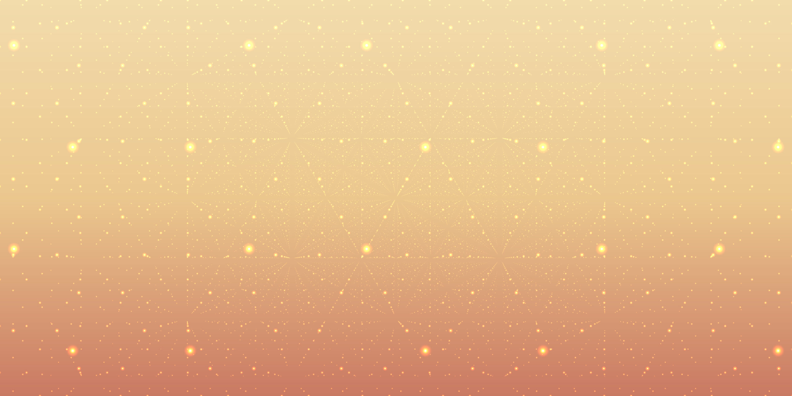 Vector infinite space background. Matrix of glowing stars with illusion of depth, perspective. Geometric backdrop with point array as lattice. Abstract futuristic universe on light orange background.